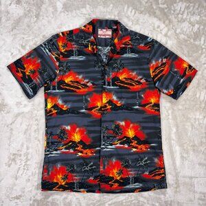 RJC Men's Hawaiian Shirt Volcano Lava Print Made In Hawaii USA Aloha - Medium